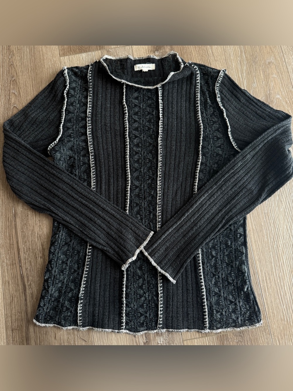 Oli & Hali Black Ribbed Lace Patchwork Top Boho Grunge Small